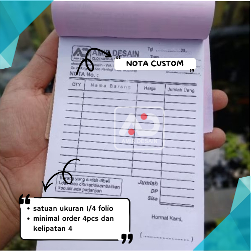 Nota custom satuan 1/4 folio