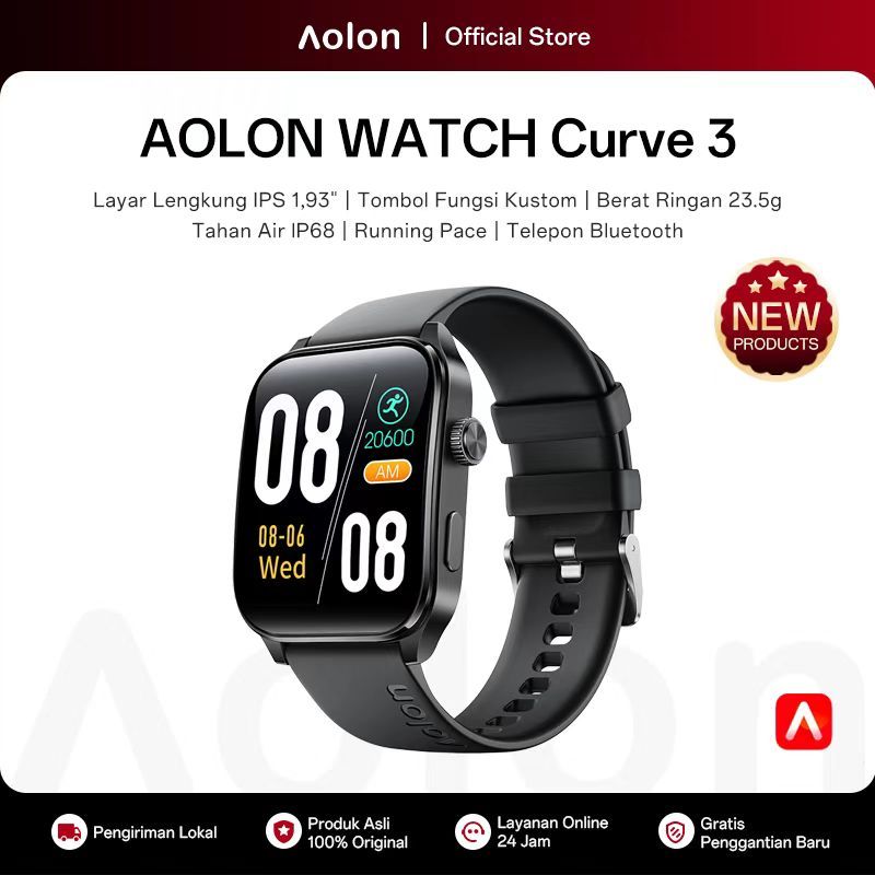 [New] Aolon Curve 3 Jam Smartwatch 1.93-inci Layar IPS Tombol Kustom Telepon Bluetooth Pemantauan Ti