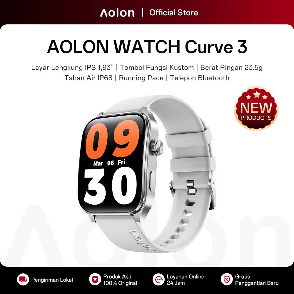 [New] Aolon Curve 3 Jam Smartwatch Original 46mm Layar IPS Tombol Kustom Bluetooth Call Heart Rate S