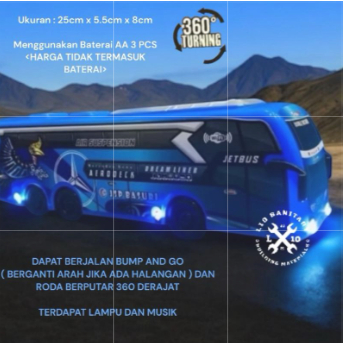 BUS TELOLET MINI BO Baterai DM 26 25 / Bus Basuri LAMPU MUSIK RODA 360 Derajat Bisa Putar Arah BAGUS