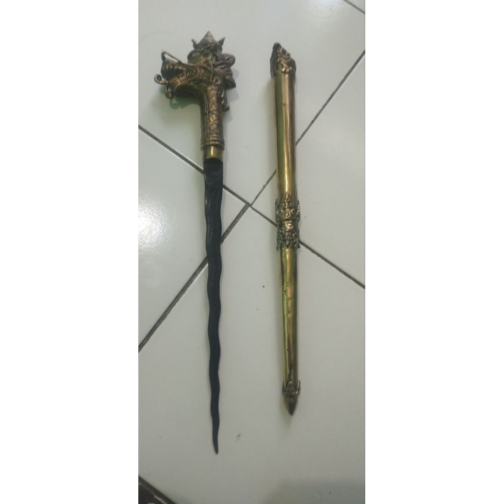 Tongkat Kuningan Ornamen Naga / Tongkat Kmndo /Tongkat Naga / Patung Naga