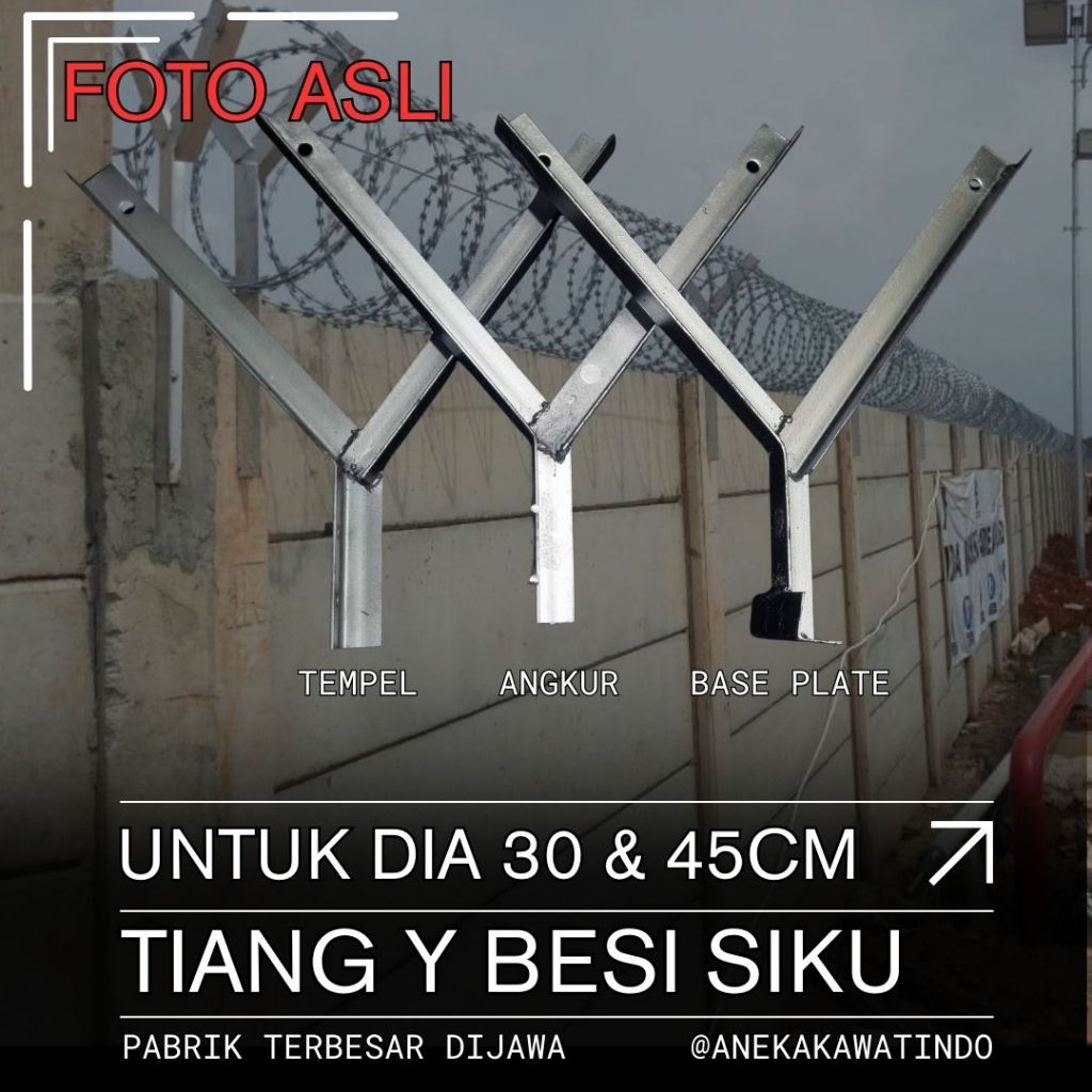 Tiang Y Untuk Pemasangan Kawat Silet dan Duri BESI SIKU 40x40 Untuk COR dan DYNABOLT