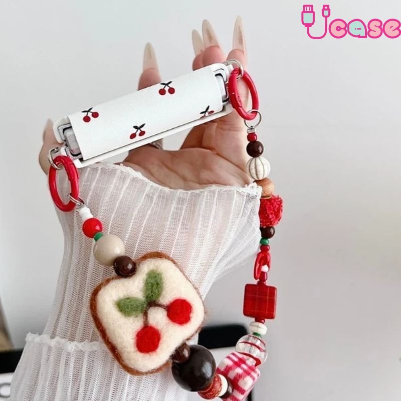 [NEW] UCASE Case Samsung Z Flip White Cherry & Chain Charm | For Samsung Z Flip 6 5 4 3 | Z Flip 6 |