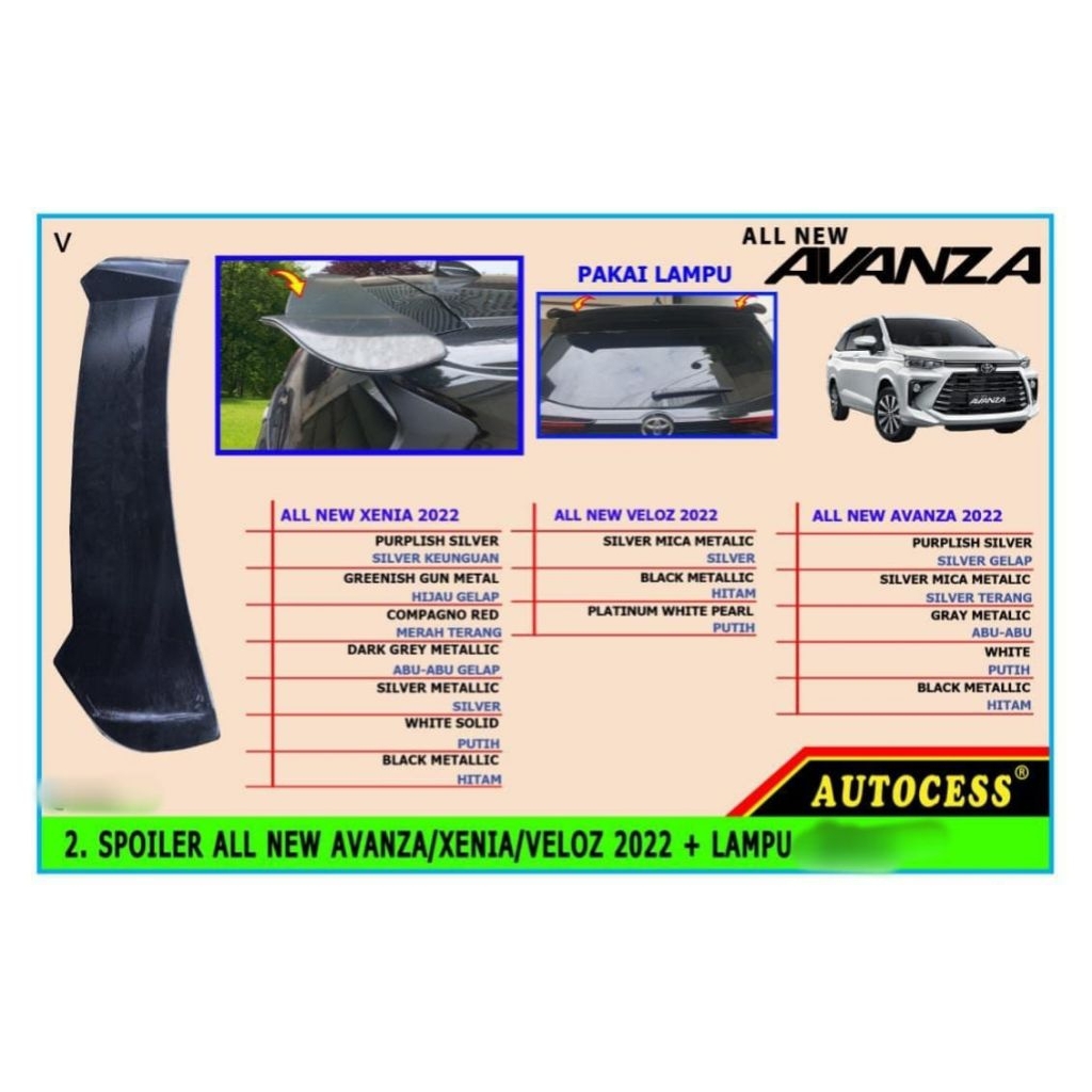 Spoiler Veloz Avanza Xenia 2022 + Lampu / spoiler Avanza Xenia 2022 / Spoiler Veloz 2022