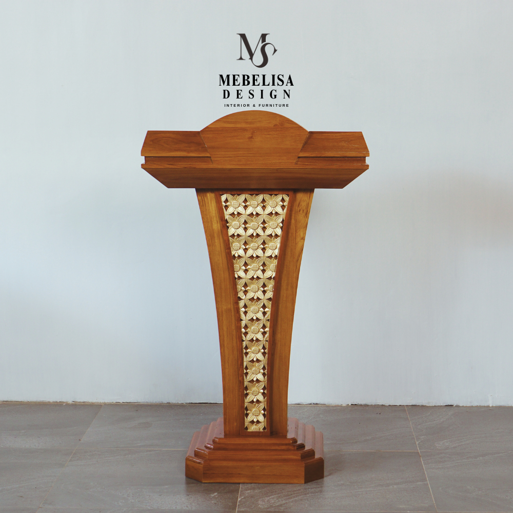 Podium Ukiran Kayu Dengan Logo