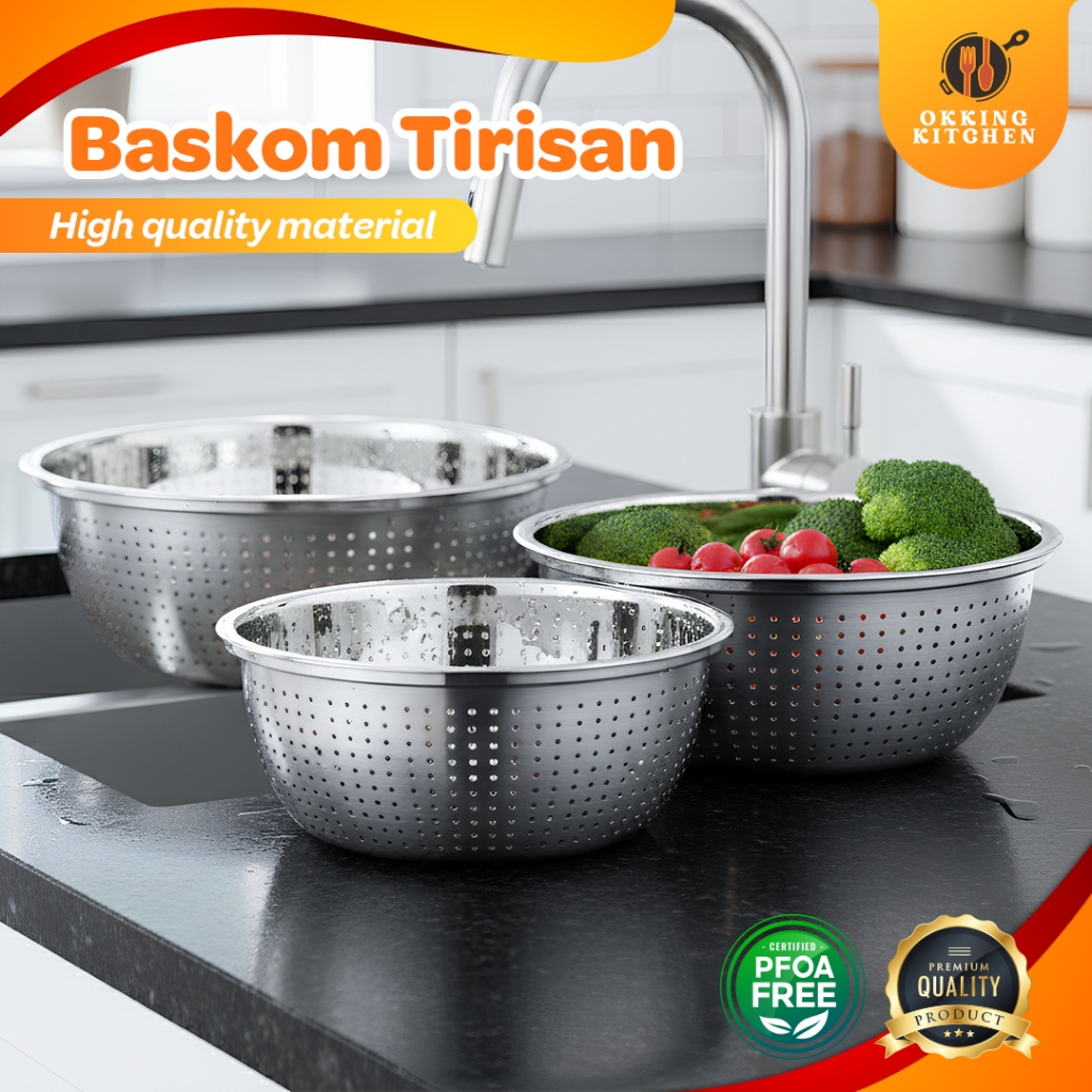 Okkingkitchen Saringan Mangkuk Stainless Steel Saringan Mangkuk Stainless