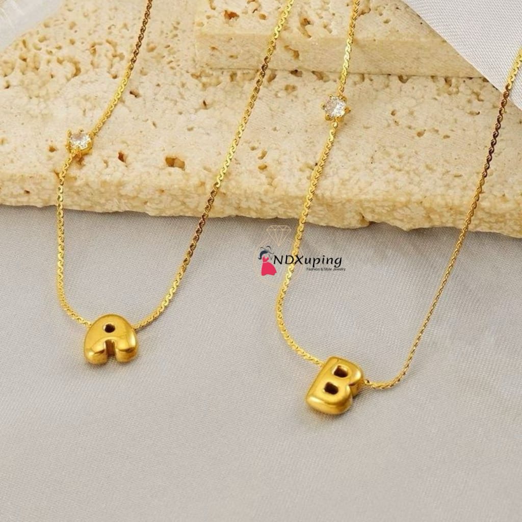 Kalung Inisial Huruf Bubble Titanium A-Z Gold Perhiasan N13122500