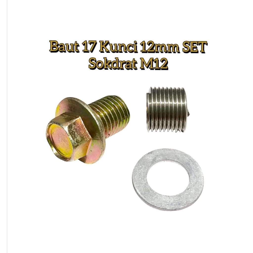 Sok drat Baut 17 sokdrat recoil M12 set baut 17 kunci 12mm perbaikan lubang drat oli motor yamaha