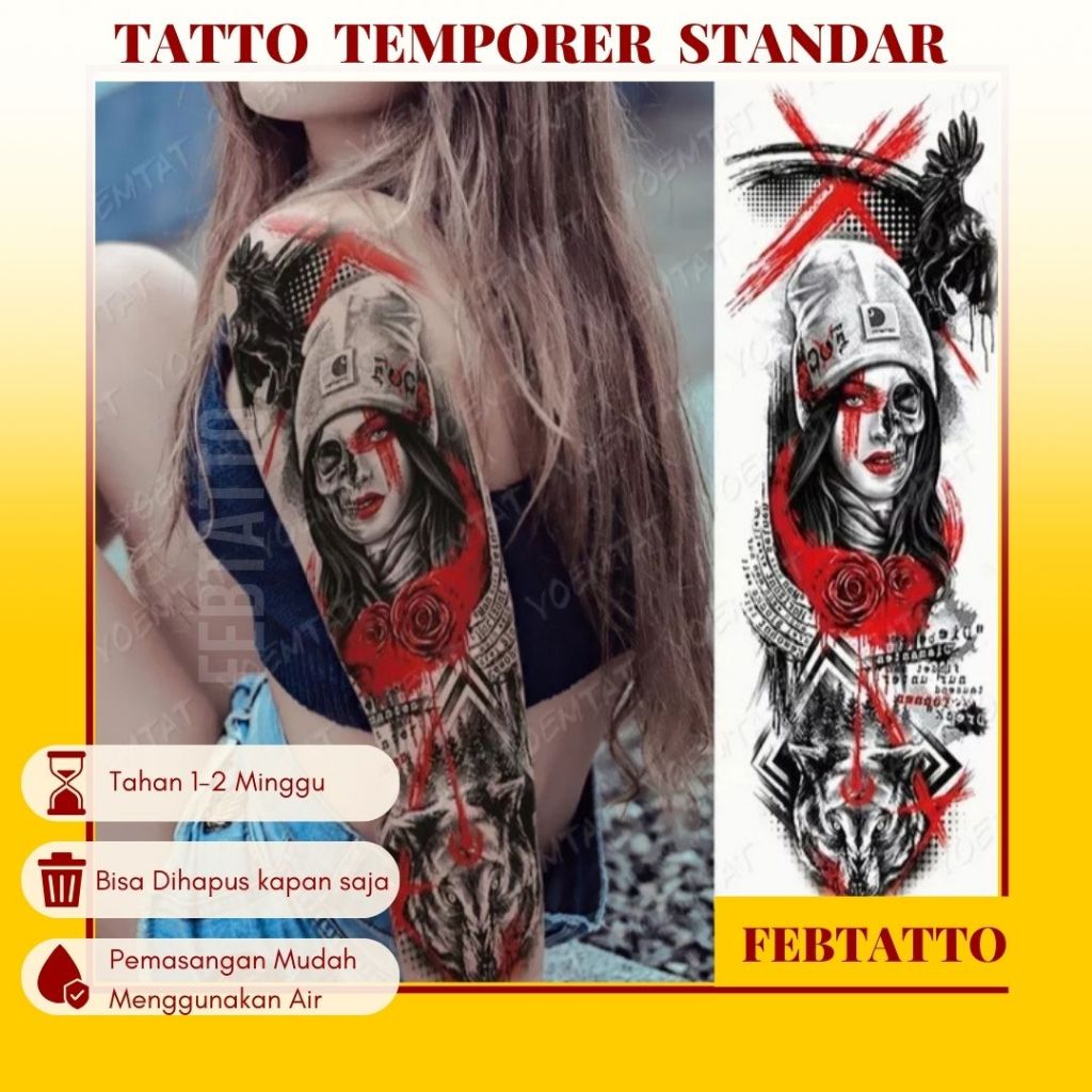 Temporary Tattoo FULL ARM Size 17cmx48cm Aesthetic Tattoo Motif Temporary Tattoo Sticker Halal Whole