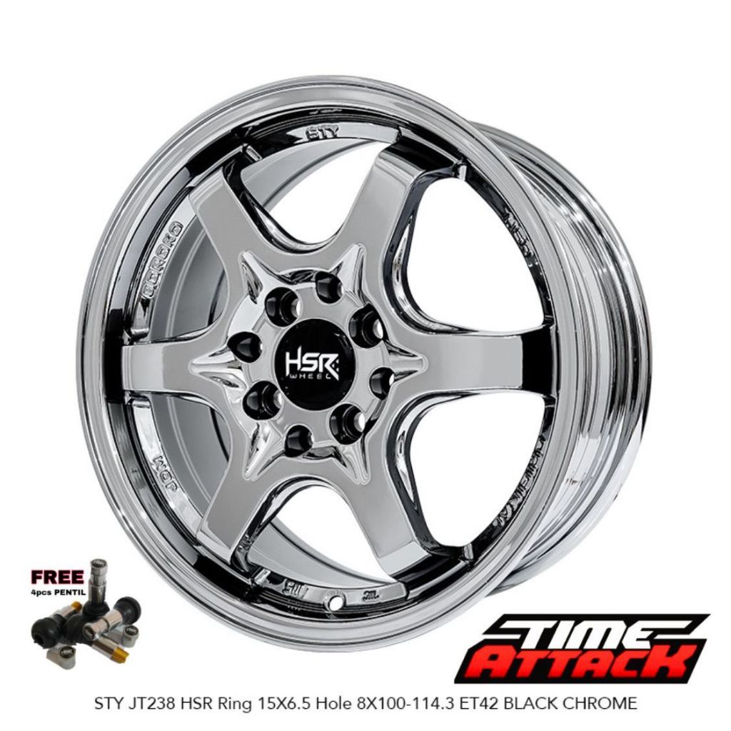 Velg Mobil Suzuki S-presso Ring 15 HSR WHEEL Tipe STY Black Chrome Velg Hsr R15