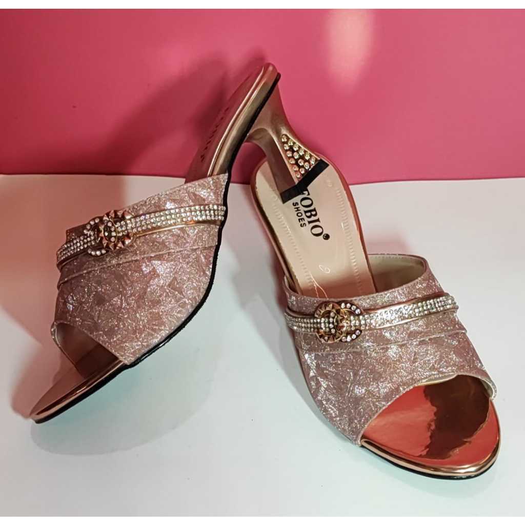 FOBIO YS 527 Sandal Pesta Ibu Wanita Perempuan Model Hak 5cm besar Trendy Keren Mewah Elegan Kuat Ny