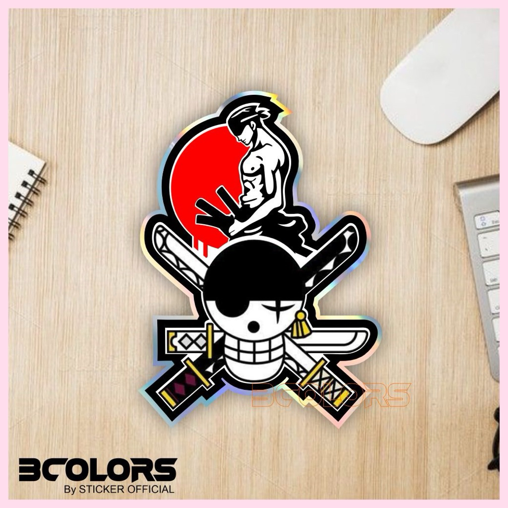 stiker zoro, zoro anime one piece, stiker bertestur timbul hologram, hp, motor