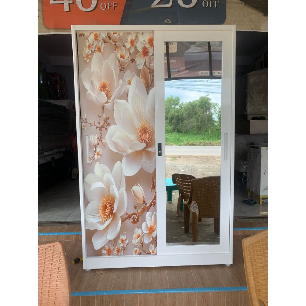 CKF Lemari Pakaian Besi 2 Pintu Sliding Jumbo Gantungan Tinggi Pakaian Gamis Longdress