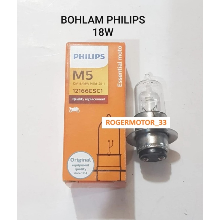 BOHLAM BOLA LAMPU DEPAN MOTOR MERK PHILIPS 18 WATT 18W TYPE M5