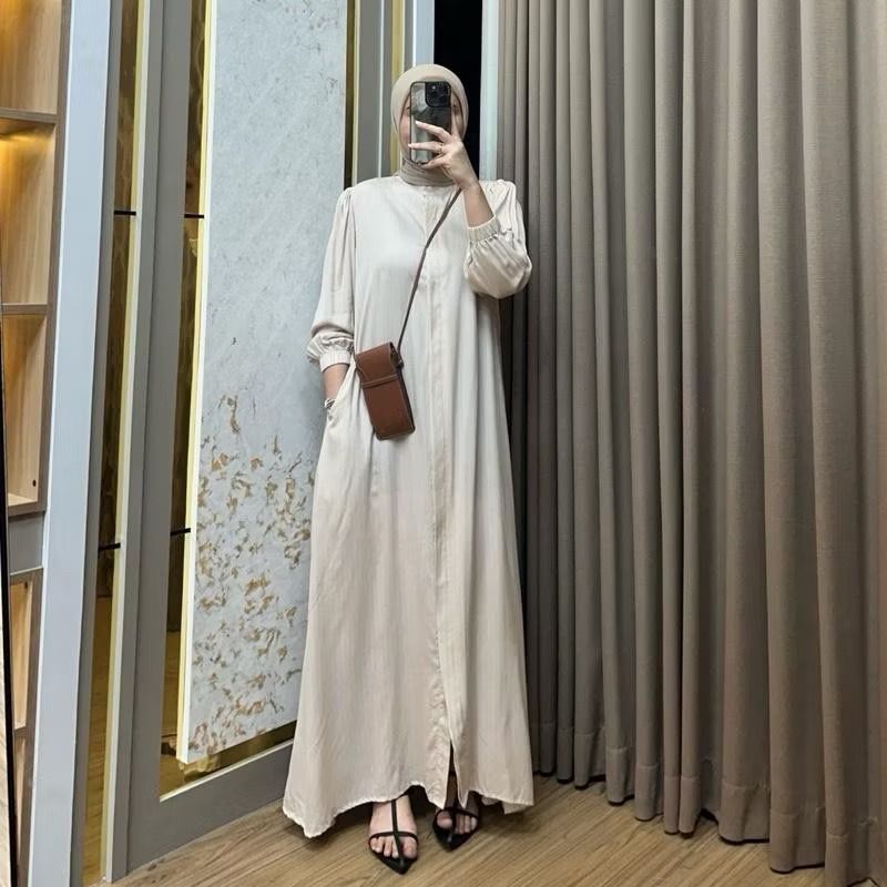 Dress lebaran motif salur bahan rayon twill premium | gamis kondangan remaja kekinian | dress korean