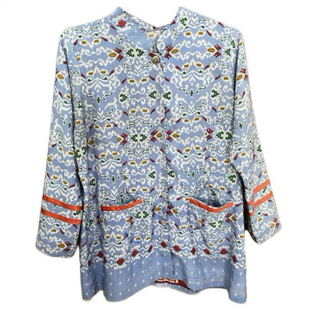 [PRELOVED] Kemeja Batik Kerja Wanita | Atasan Blouse Biru Muda Cewek
