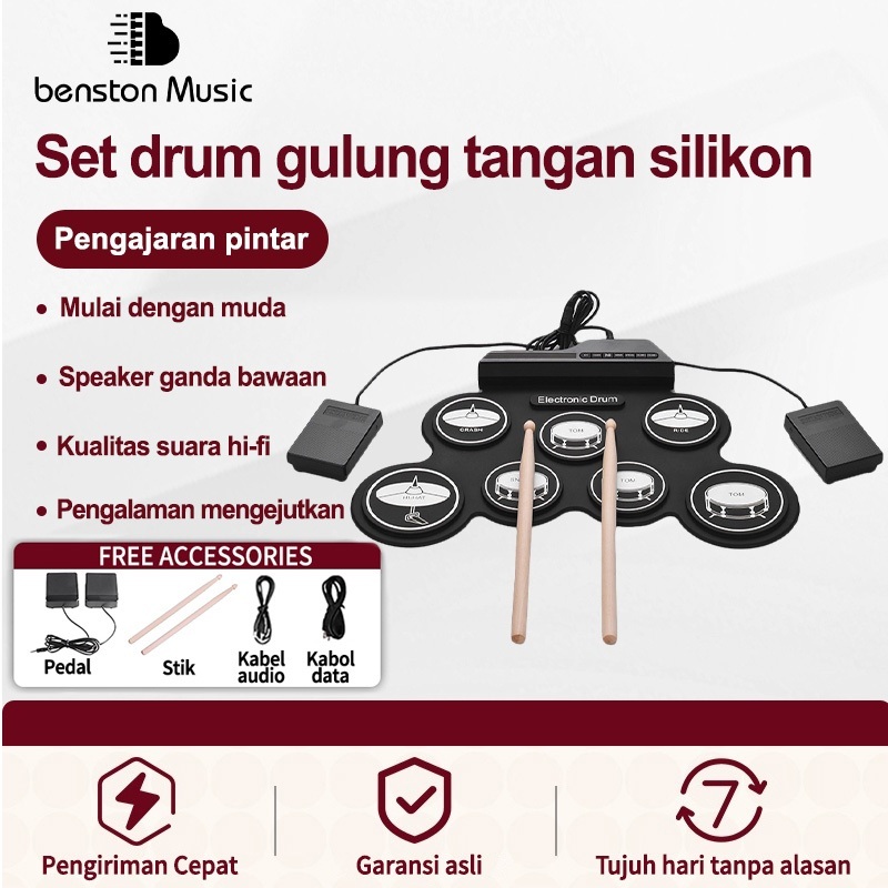 Benston Music- Set Drum Elektronik / Set Drum Gulung Anak-anak / Drum elektronik suara eksternal