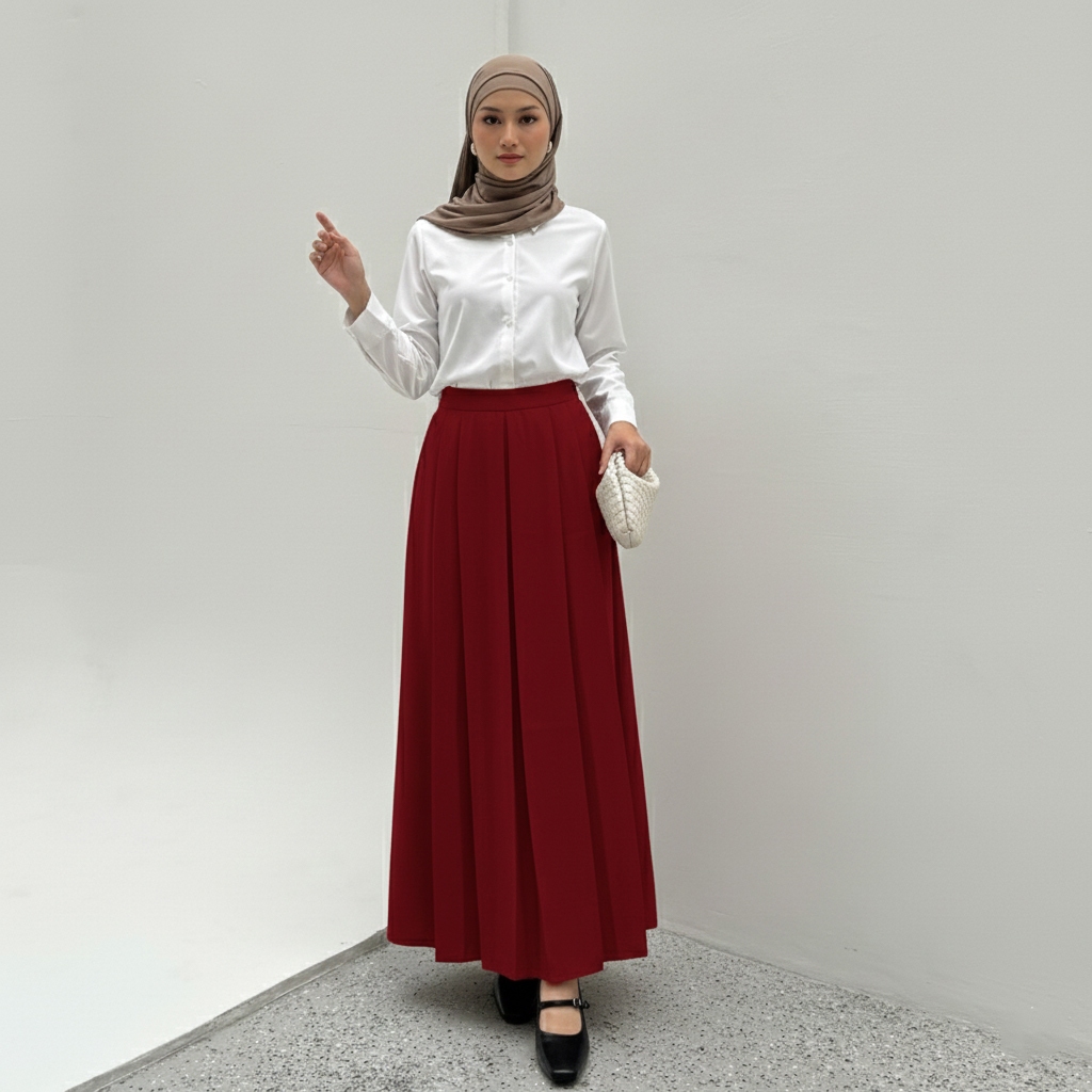Cozy - Rok Wanita Panjang Flare Skirt Midi Rok Putih Highwaist Terbaru Kerja Formal Kekinian