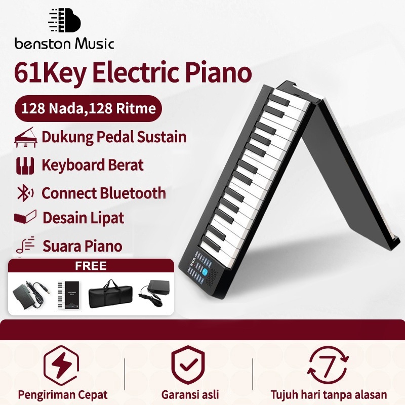 Benston Music- 61-tuts piano lipat, piano elektrik pintar 61-tuts bluetooth keyboard portabel keyboa