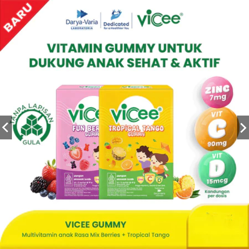 Vicee Gummy Permen lunak dengan kandungan Vitamin C, Vitamin D dan Zinc
