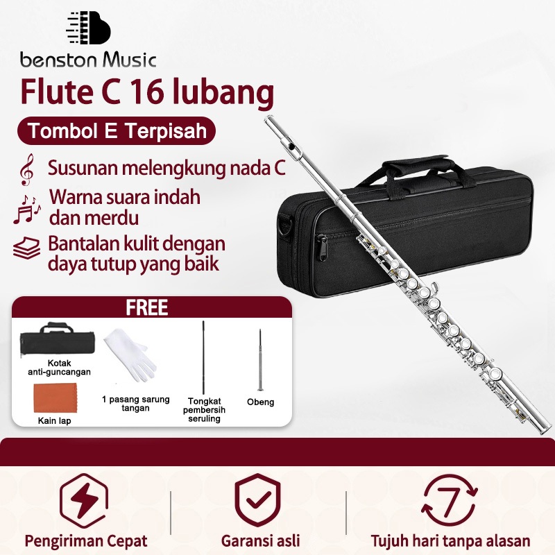 Benston Music- Alat musik flute, flute pemula, flute C 16 lubang, flute lapis perak