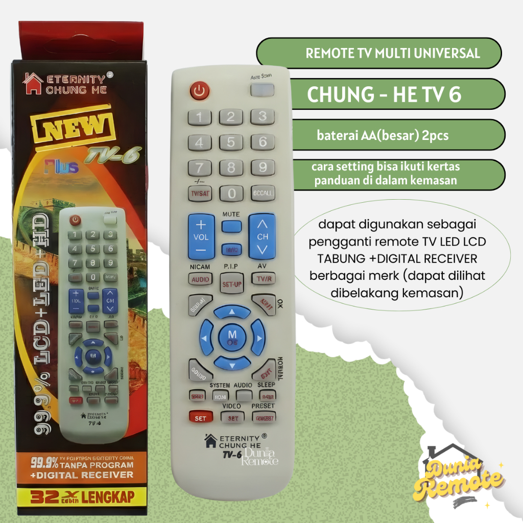 Remot Remote MULTI TV TABUNG LCD LED +Digital Receiver PARABOLA TV 6 multifungsi