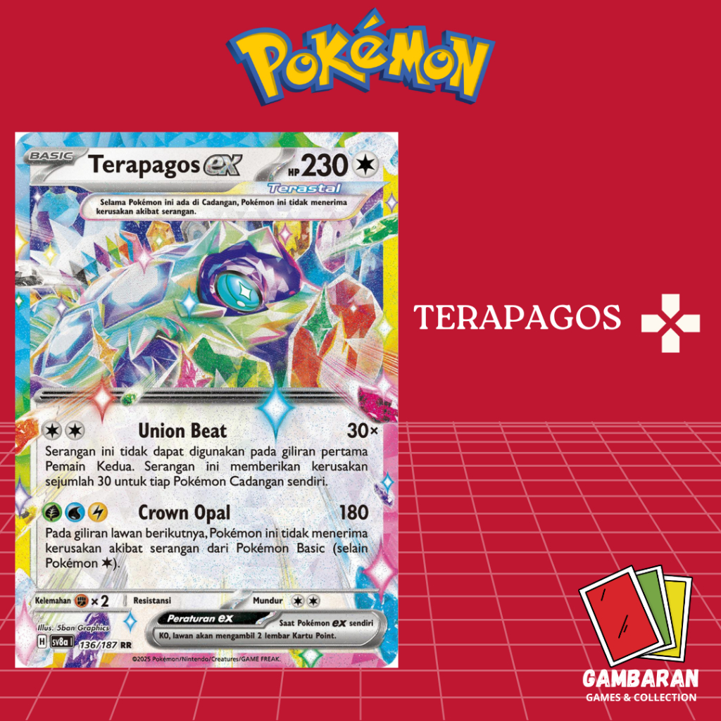 Terapagos EX RR 136/187 sv8a Kartu Pokemon Indonesia TCG