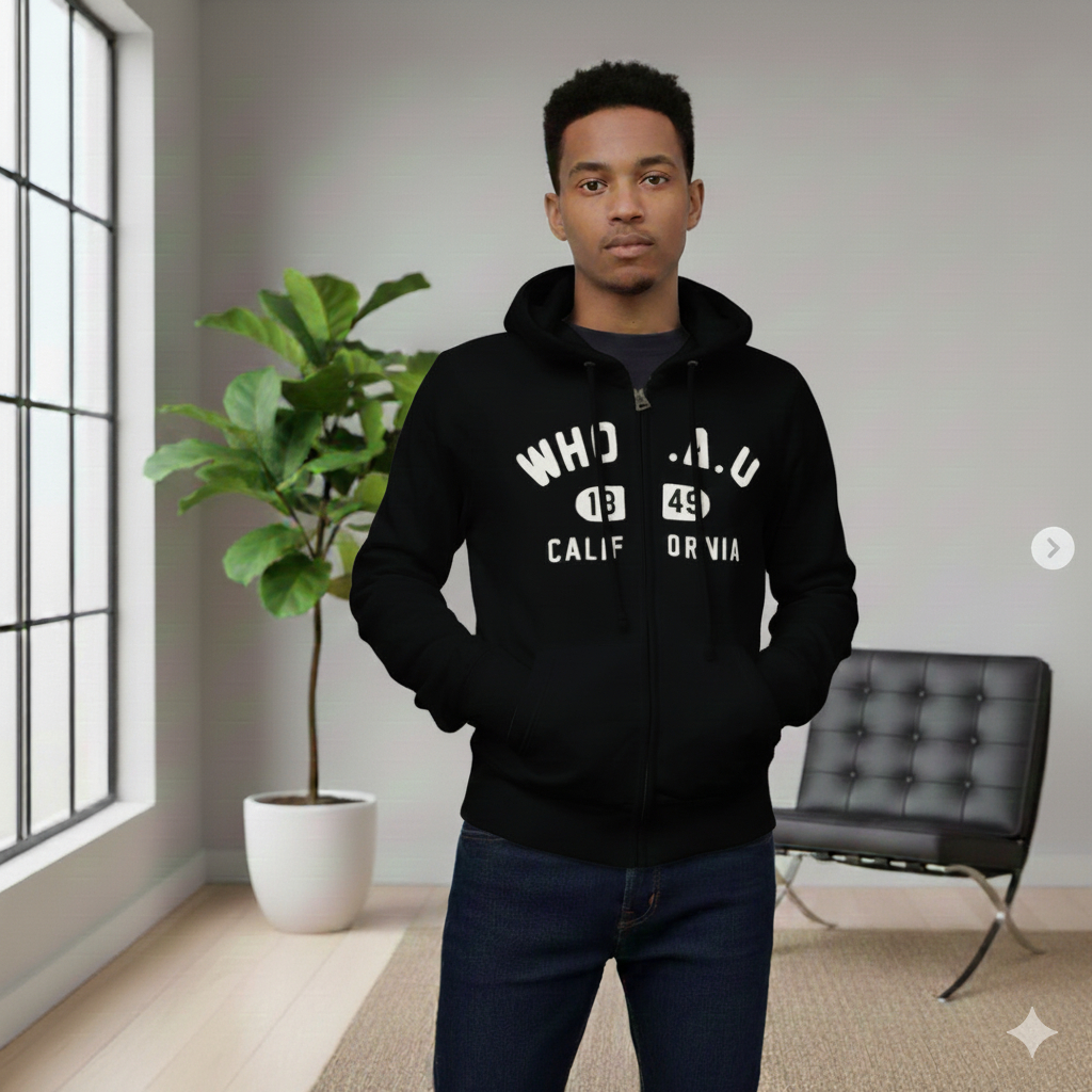 Jaket Zipper WHO..AU California Zipper Putih Teks Bordir / Hoodie WHO.AU Zipper Jaket Hoodie  Pria