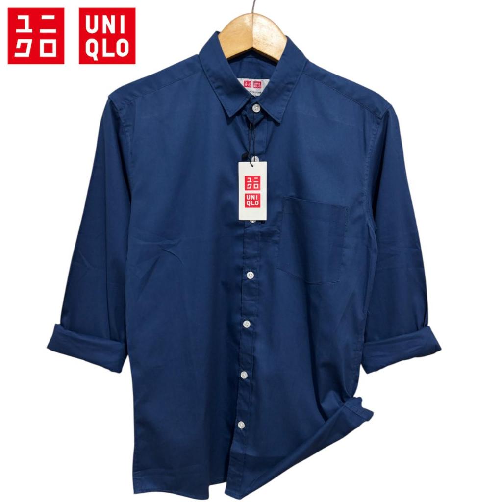 Kemeja Pria Polos UNIQLO Lengan Panjang baju Kemeja Hitam Polos Kemeja Cowok Katun polos