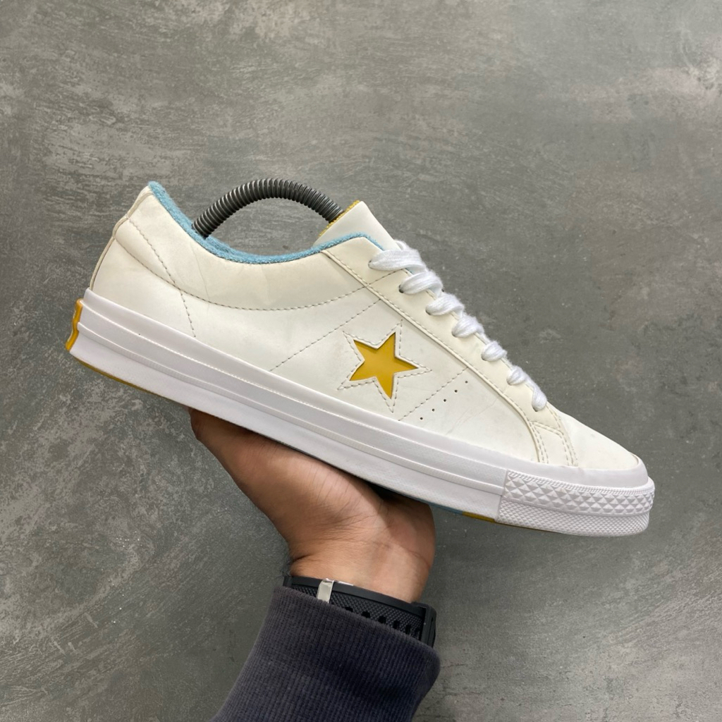 [Size 42] Converse One Star OX Leather White Mineral Yellow 2018 (160593C) Second Original Kondisi M