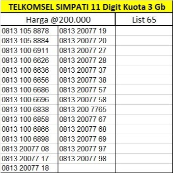 Nomor Cantik TELKOMSEL SIMPATI 11 Digit Super Fresh 100% BARU Nomer Kartu Perdana 4G Support 5G Free