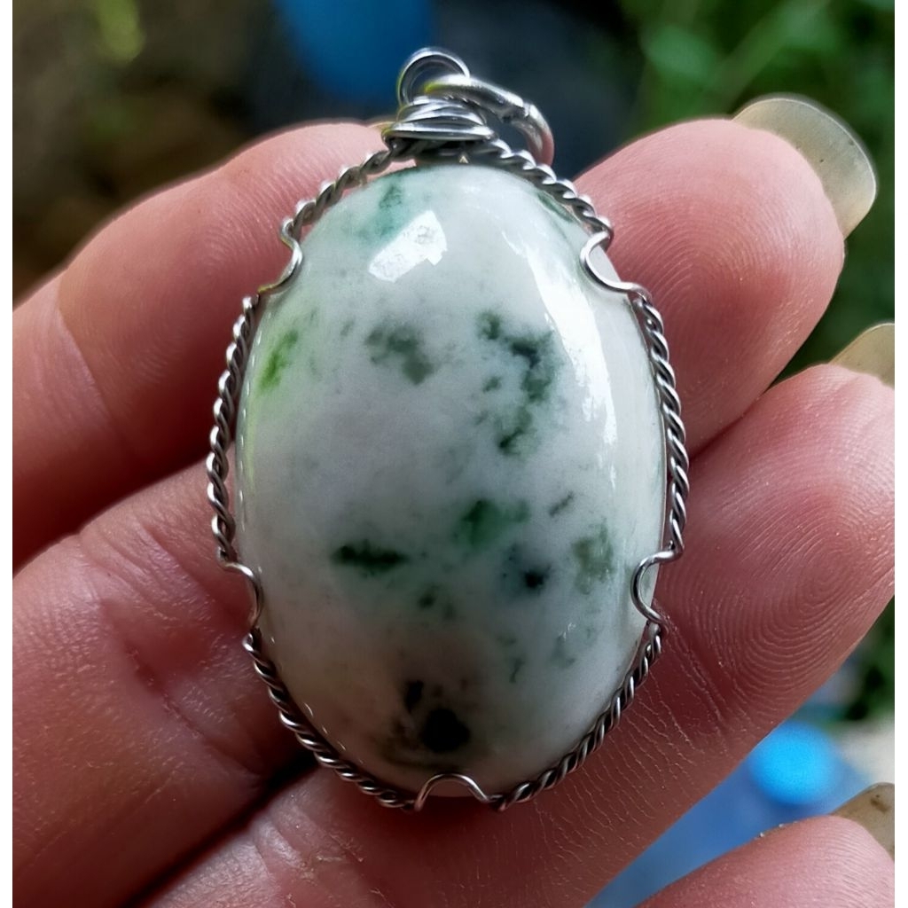 Batu Giok Jawa Kebumen Asli Natural Green Jadeite Jade Tipe A Liontin Jumbo