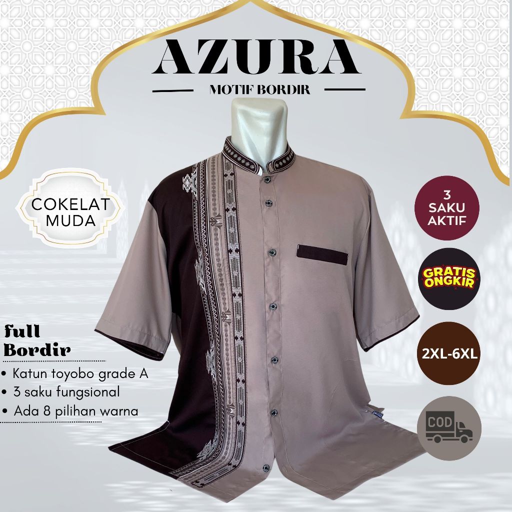 Baju Koko Pria Dewasa Baju Koko BIGSIZE Koko Lengan Pendek AZURA Bahan TOYOBO Nyaman Size XXL XXXL X