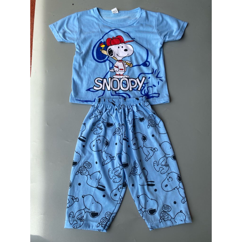 (preloved) setelan baju anak snoopy / set baju anak celana panjang blue snoopy