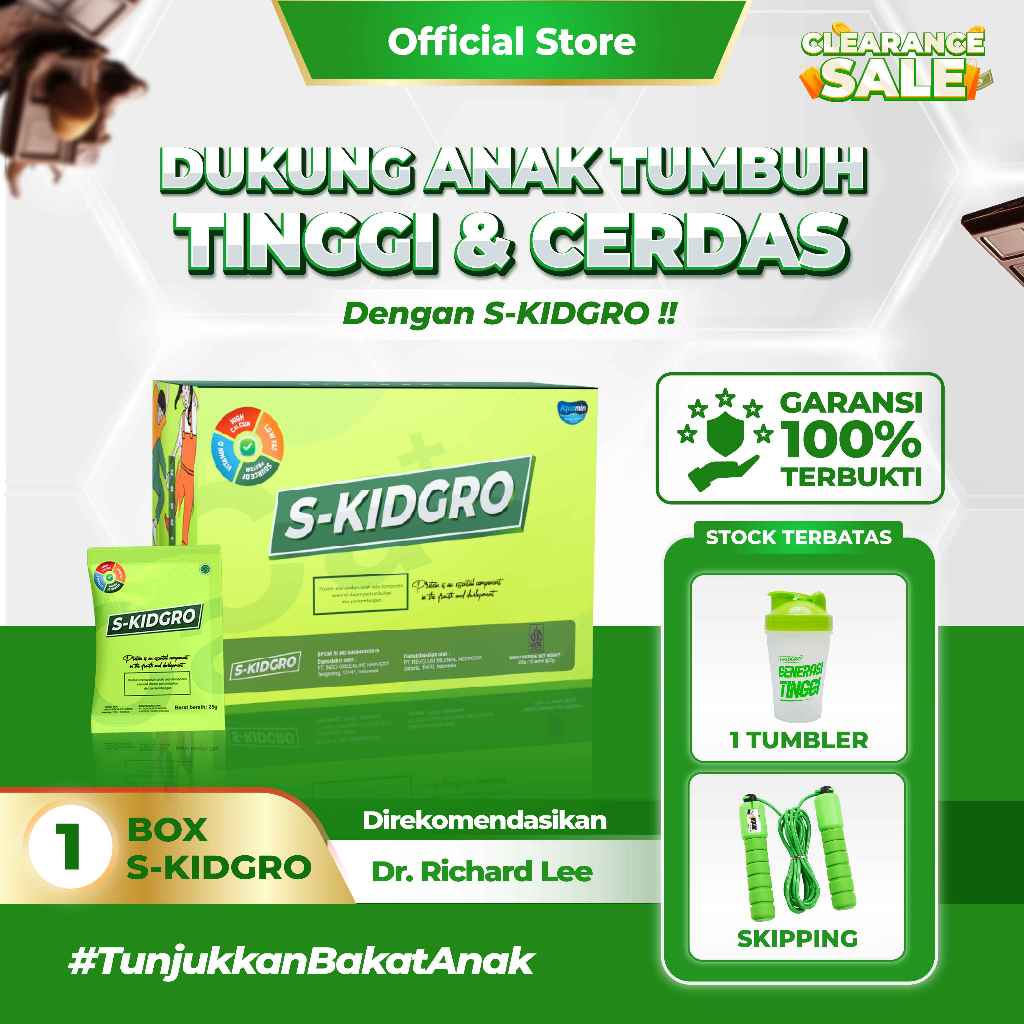 S-KIDGRO 1 BOX – Susu Peninggi Badan Anak Usia 2–15 Tahun Tinggi Kalsium & DHA