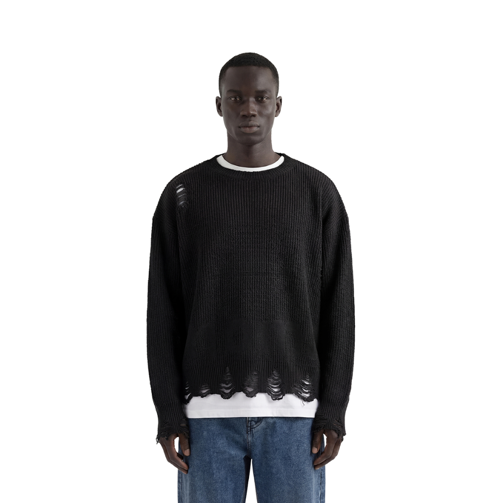 NOMADSTUDIO Reborn - Black Distressed Oversized Knit Sweater