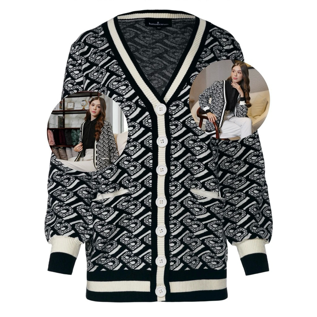 As Is Buttonscarves Bimu Cardigan With Button - Black XL