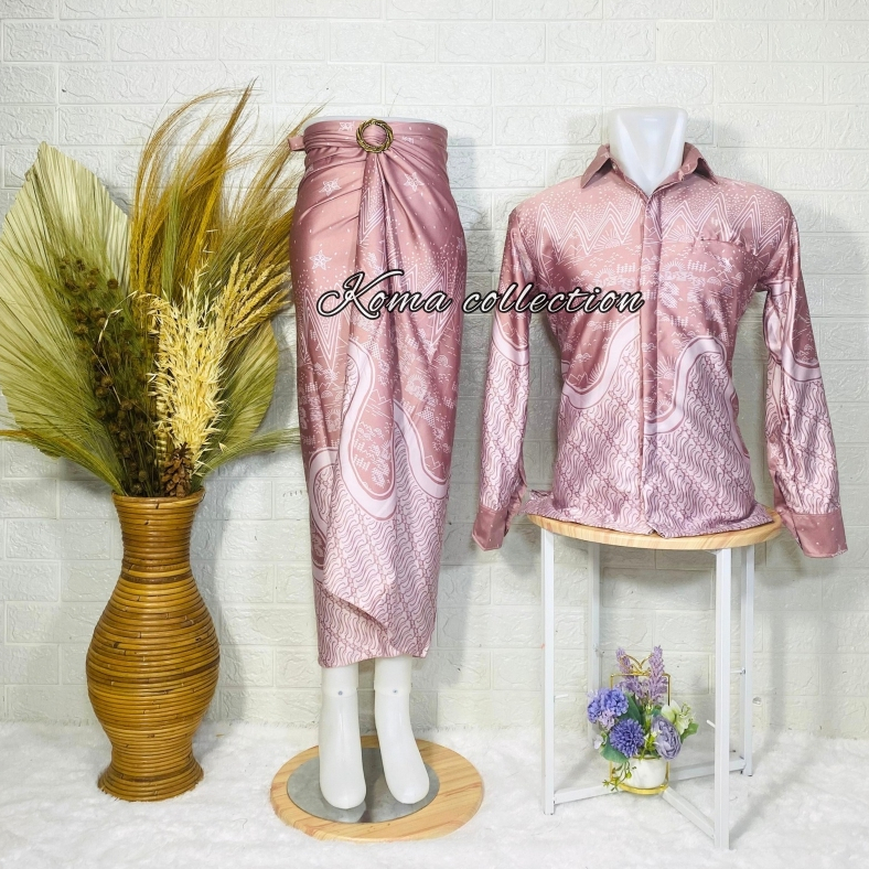 COD _Baju Couple Kemeja Batik pria dan Rok Lilit Motif Kejora pink / Couple kemeja Lengan panjang ko