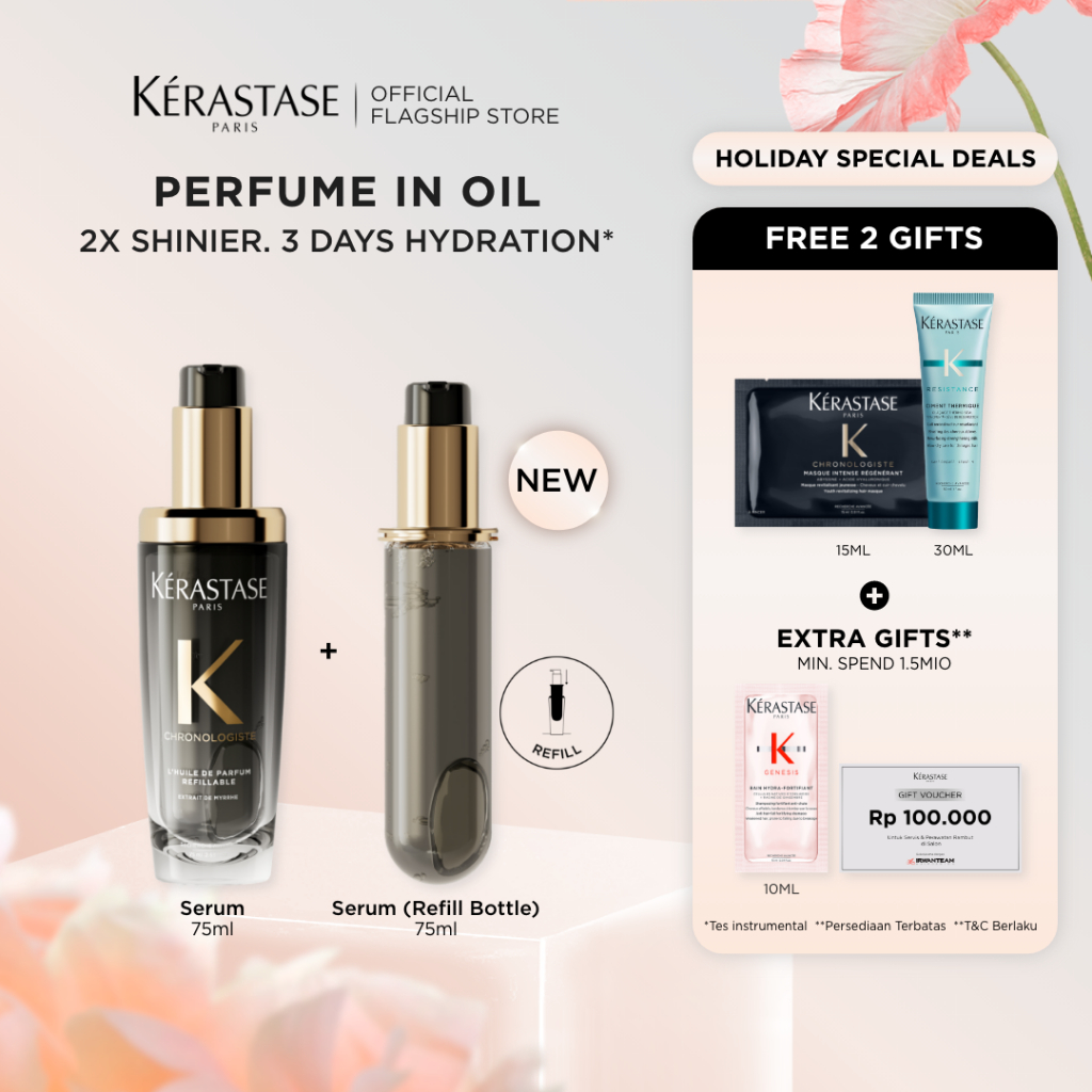 Kerastase Chronologiste Hair Oil 75ml & Refill Bottle 75ml Anti Aging Hair Serum - Serum Rambut untu