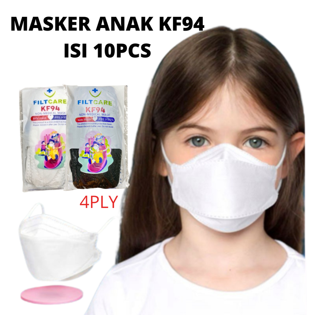 Masker Anak Kf94 Korea Polos Masker Kf94 Anak Putih Hitam 1Pack isi 10Pcs