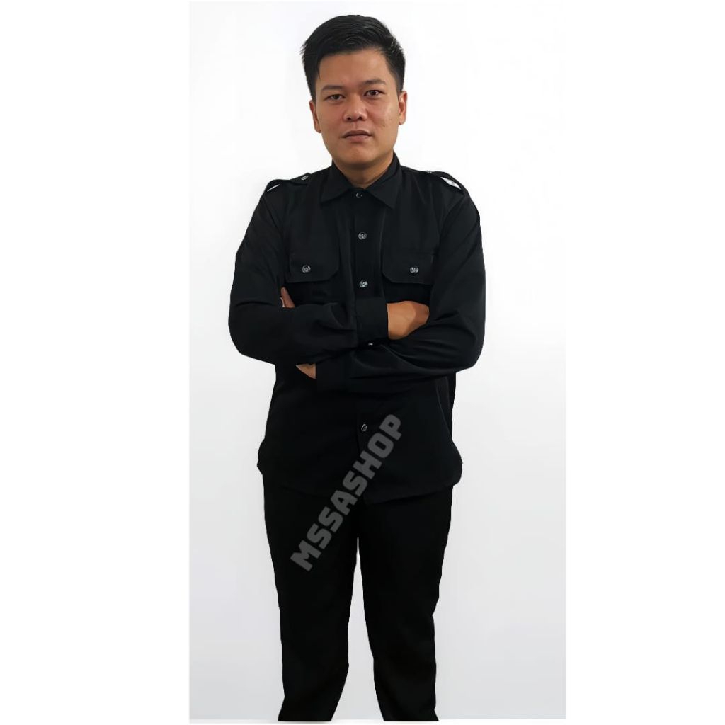 Mssashop Seragam Safari hitam Security Satpam / Setelan Safari Security / Baju Safari Security / Set