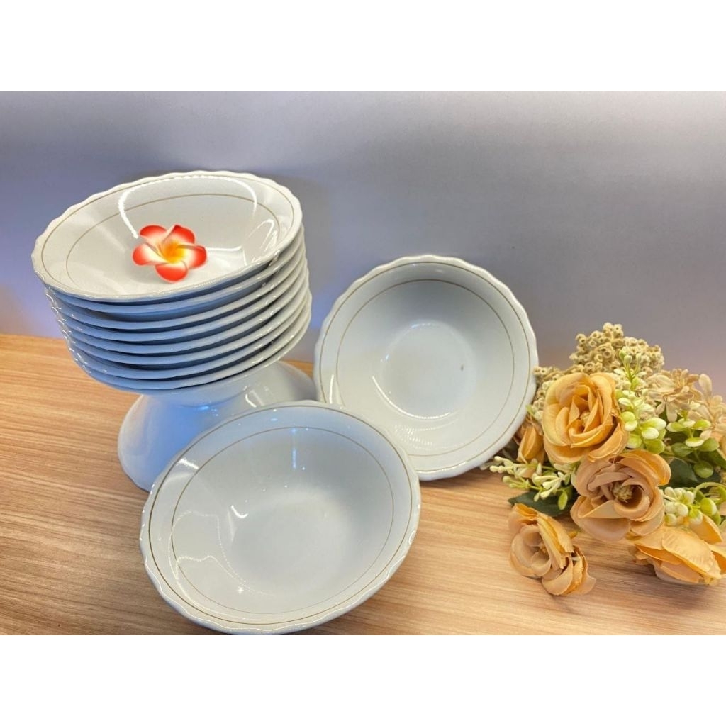 mangkok keramik list emas