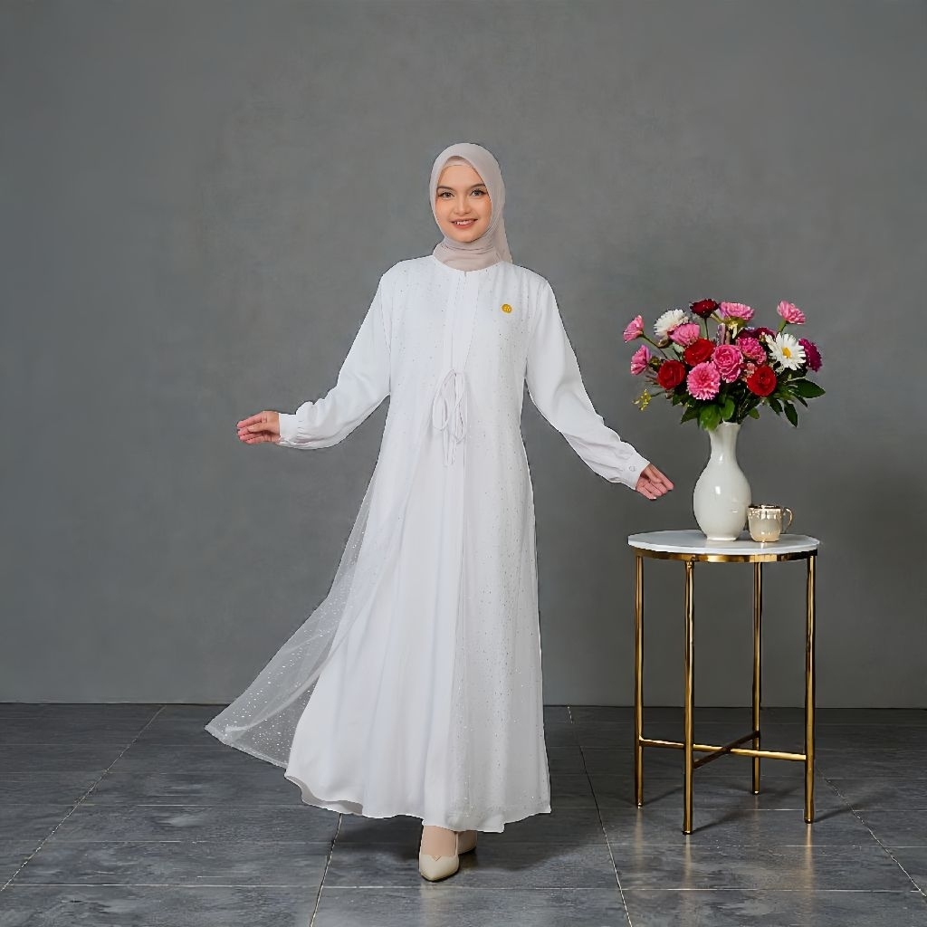 Dress Gamis Aisha Polo Linen Premium Kombinasi Brokat