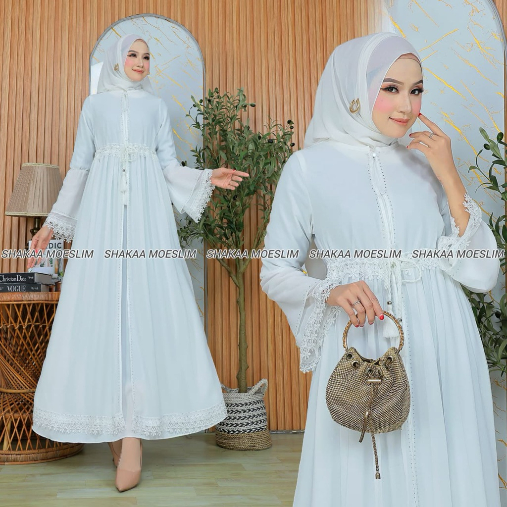 Zahiya abaya-Abaya by shakaa series putih abaya arab abaya turki gamis putih simpel elegant