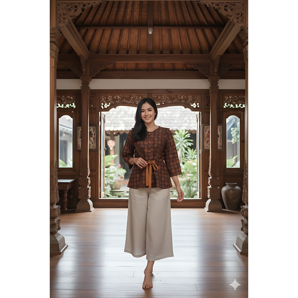 Blouse Batik - Putri Jelita - Atasan Batik 216 - Kancing Depan - Ada Tali Lengan 7/8