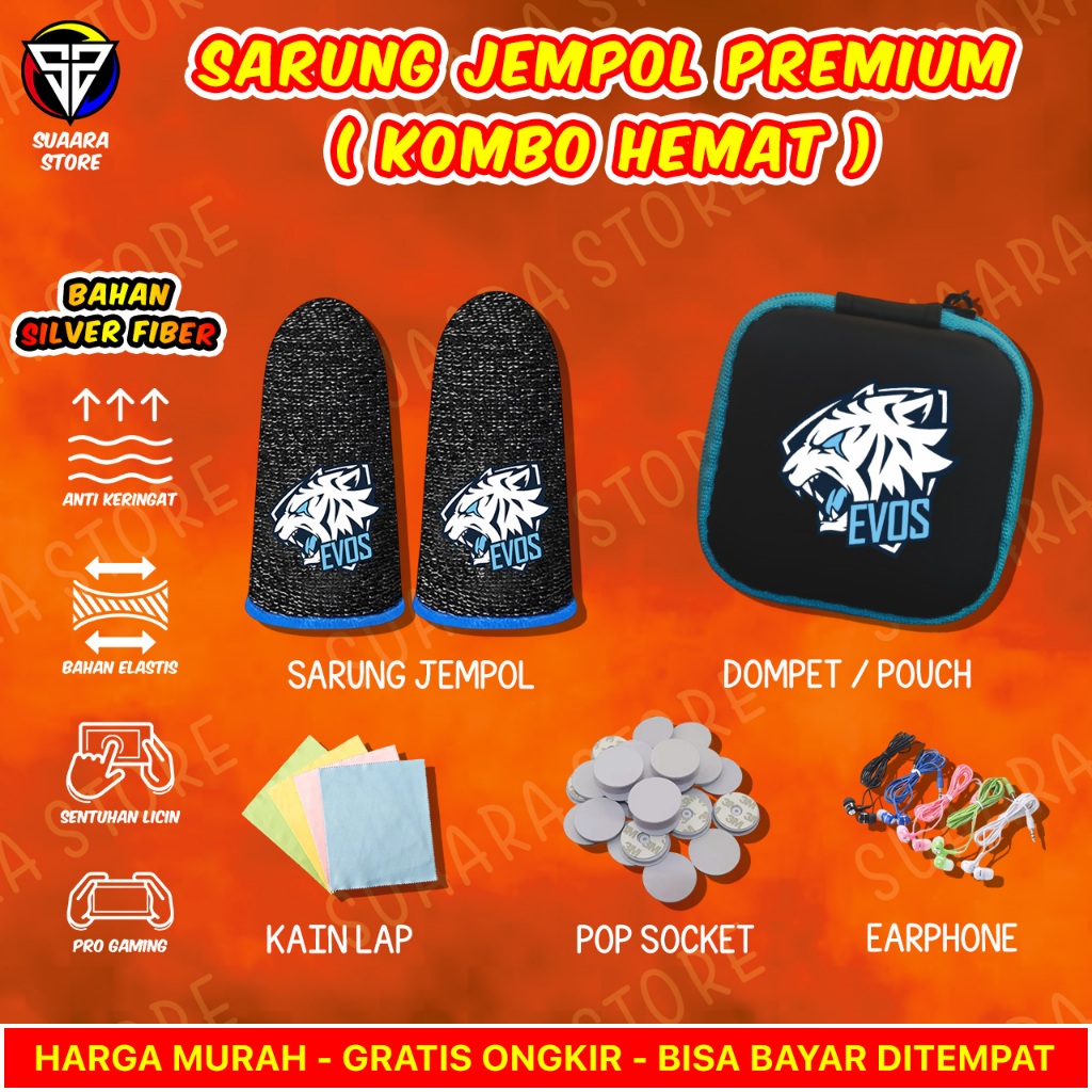Kombo Hemat | 2 Pcs Sarung Jempol Evos + Dompet Anti Keringat Kualitas Premium Game FF ML PUBGM