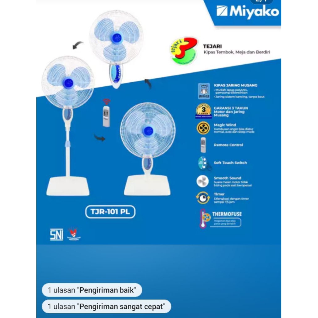 Miyako Kipas Angin TJR-101/ Stand Fan Miyako 3in1/ Kipas Remote