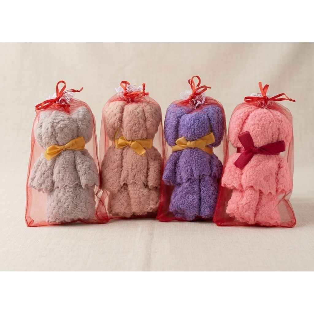 ​Souvenir Pernikahan Handuk Bear / Boneka Handuk Packing Tile Pita Lucu