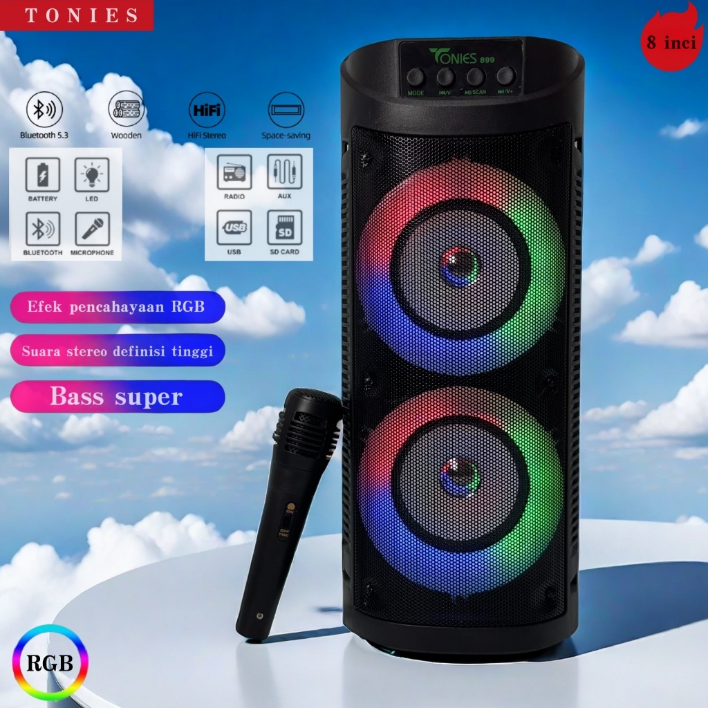 Bluetooth Speaker Tonies 899 Speaker Berdaya Tinggi Dengan Kualitas Mikrofon