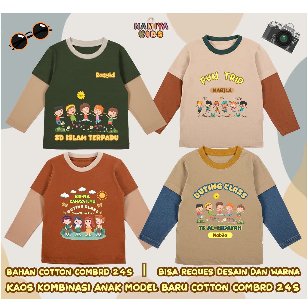 (ANAK DAN DEWASA) PREMIUM : KAOS ANAK CUSTOM DESAIN/Kaos Rekreasi Anak TK/Kaos Seragam PAUD/Kaos Ana